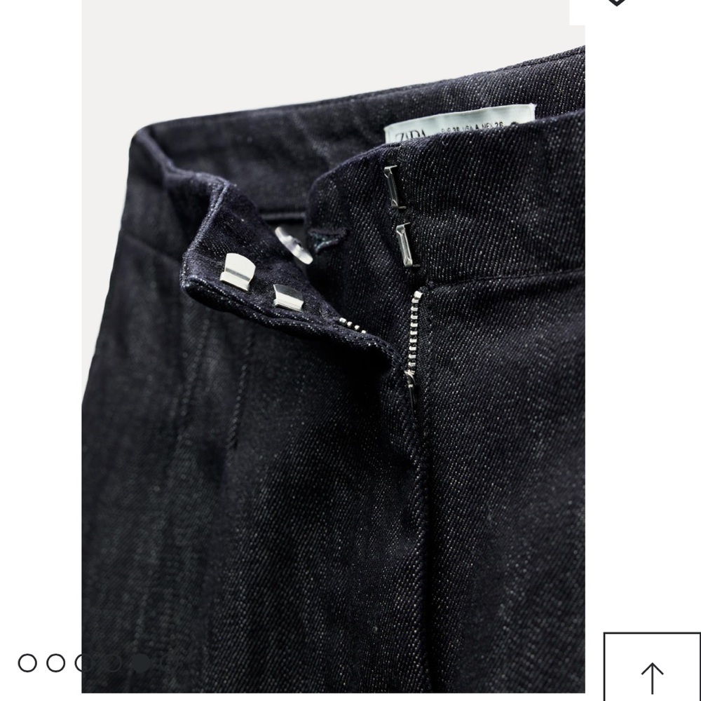 Zara Dark Blue wide leg Mid Waist Tapered Jeans relaxed Fit ZW Collection 27 NWT - Picture 5 of 9